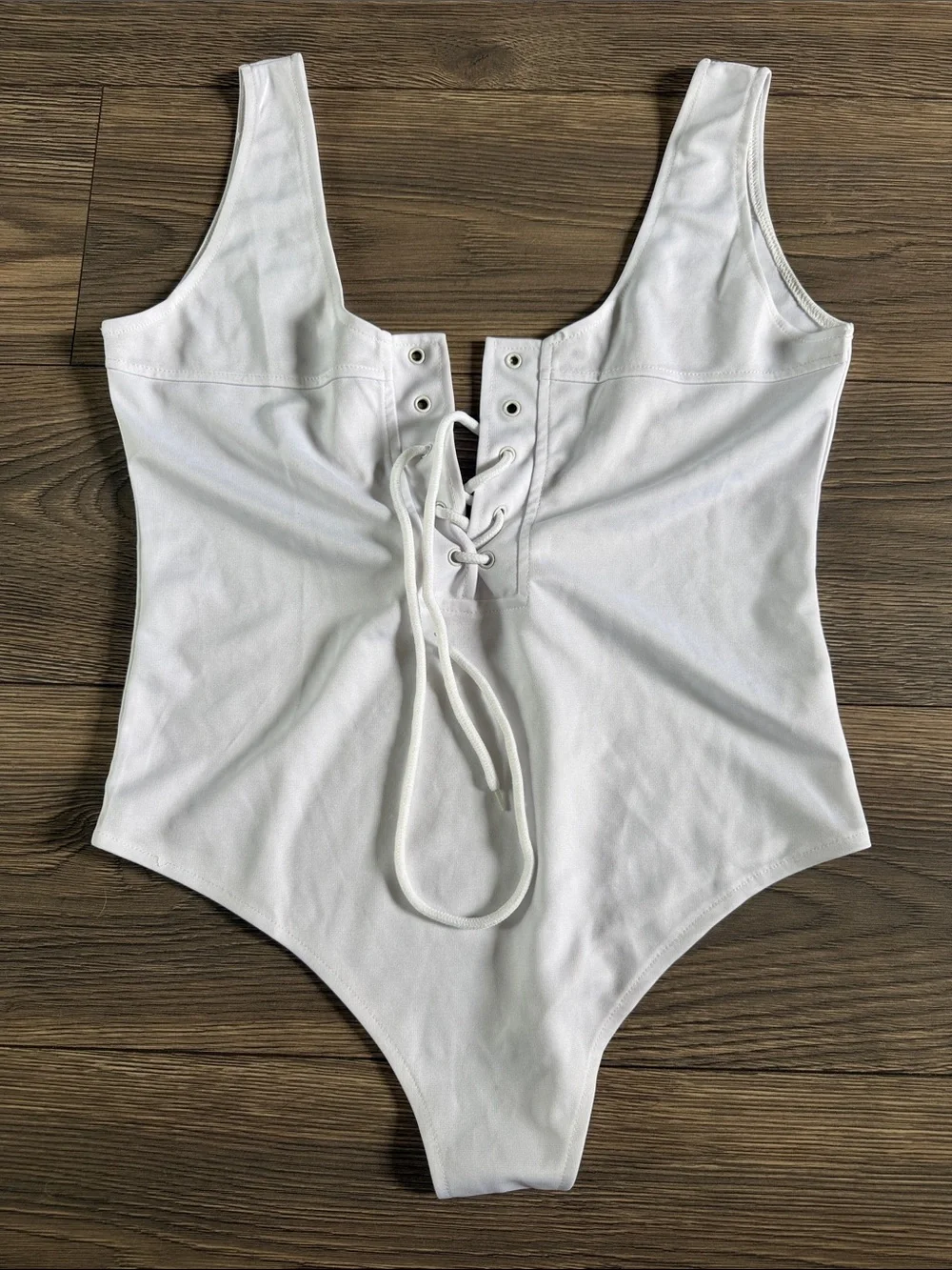 Source Unknown White Lace-Up Bodysuit Romper